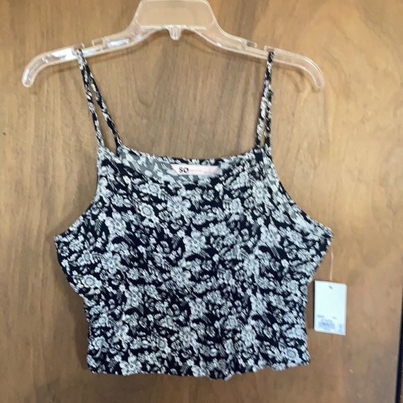 So floral print cropped cinch waist tank black white floral L or XL jrs - Picture 17 of 17